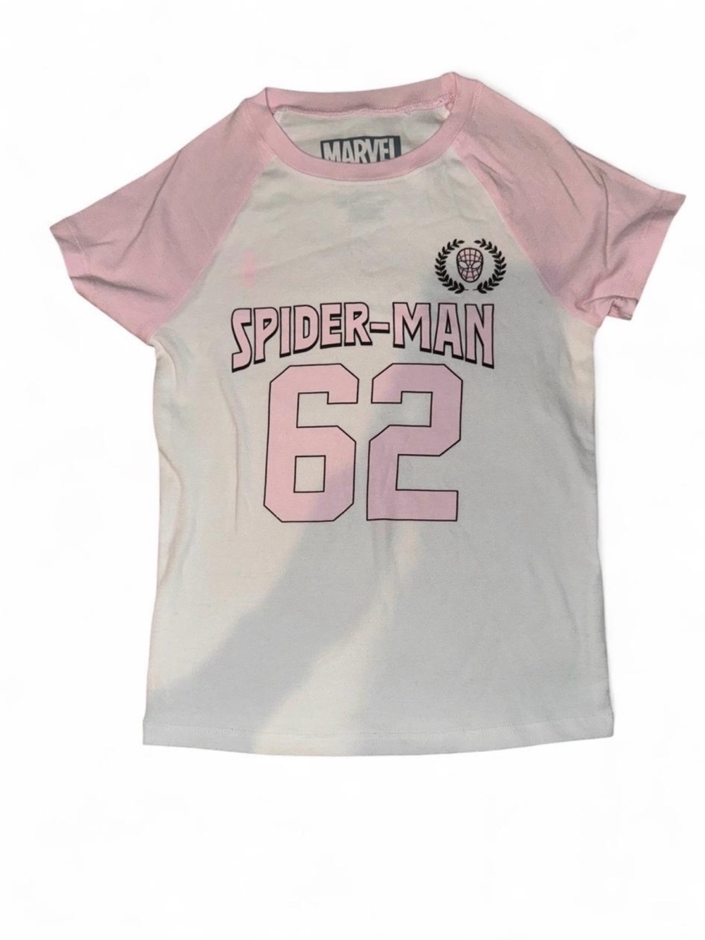 Marvel- Pink & White Spider-Man 62 Crop Top, SIZE: XS